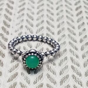 Silver Beaded Ring with Green Stone